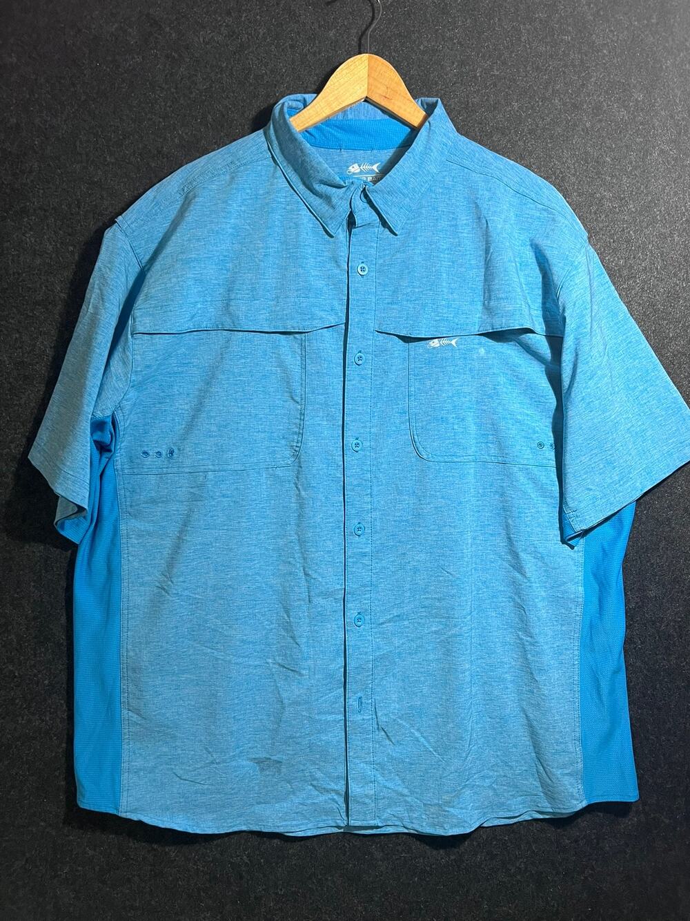 Silver Bait Men's Fishing Shirt Performance Blue Short Sleeve Button Down